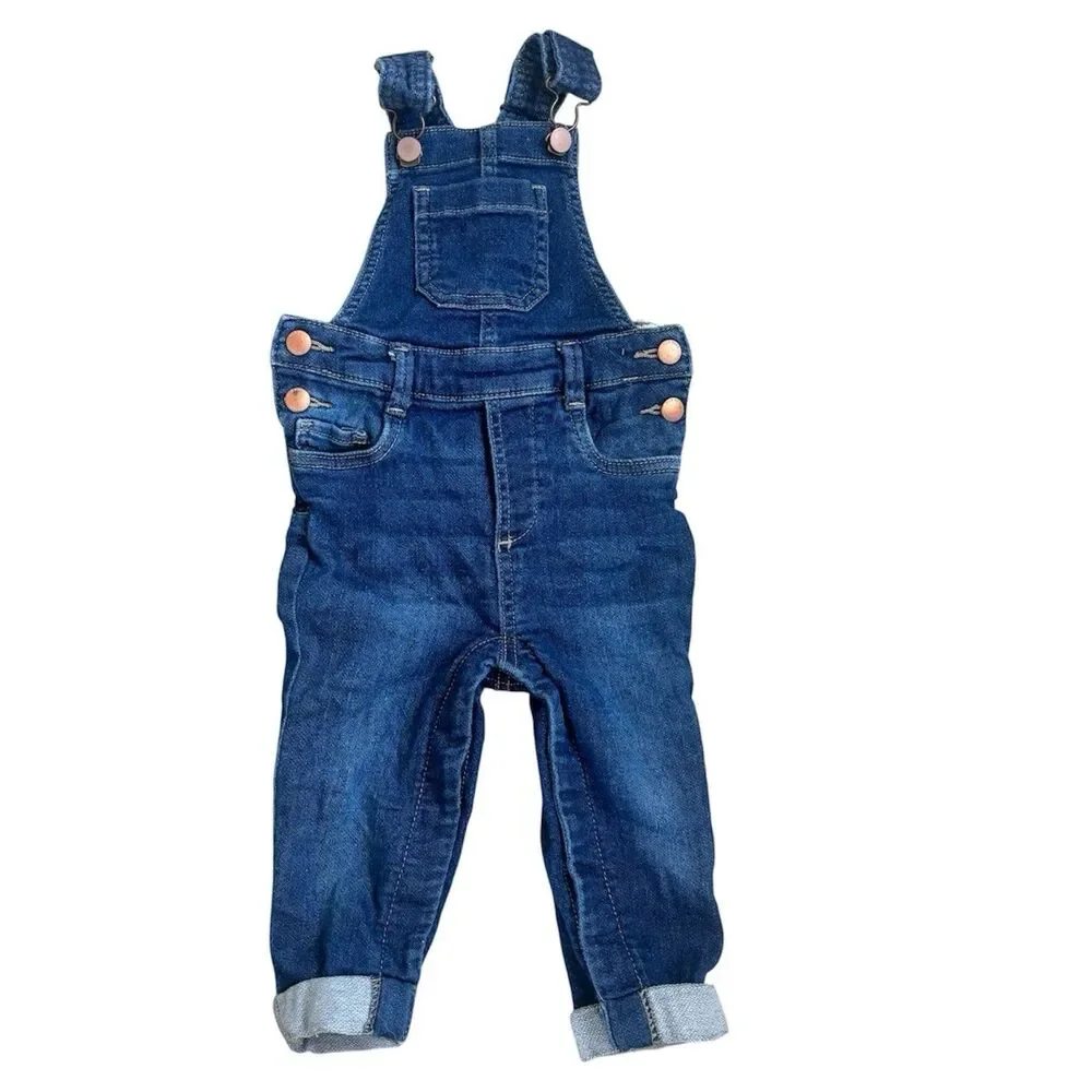 Old Navy Toddler Denim Overalls Jean 2T Baby Boy Girl Knit Soft Adjustable Strap